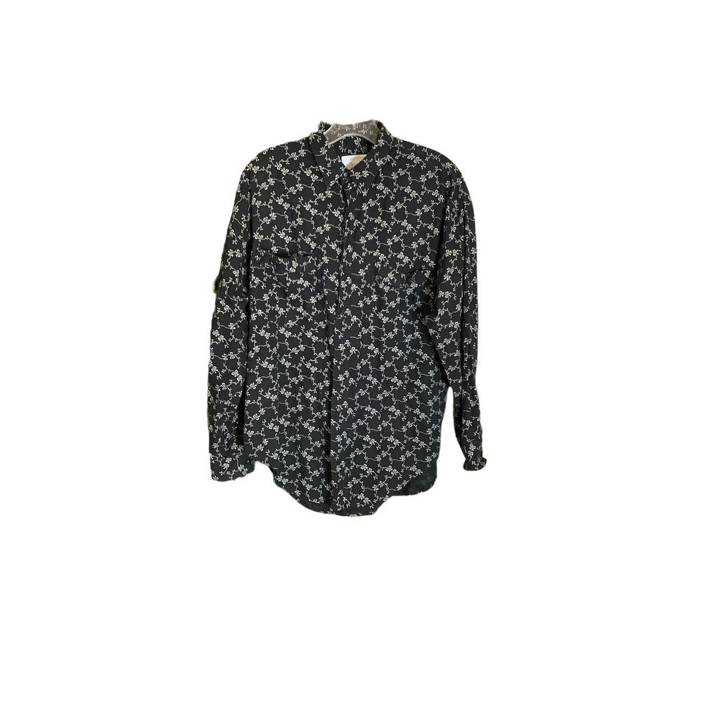 Calvin Klein Sports Vintage 80’s button down Printed Bow Top Size Medium